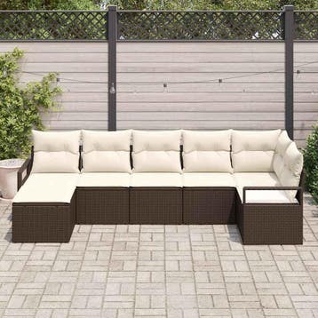 vidaXL Bankstel 7 st Bruin poly rattan, Verzenden, Nieuw, Rotan, 7 zitplaatsen