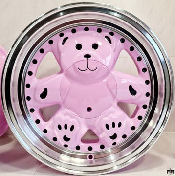 15 inch 4x100 YKW Wheels Y5892 - Teddys Pink Machined Lip, Ophalen of Verzenden, Nieuw, 15 inch, Velg(en)