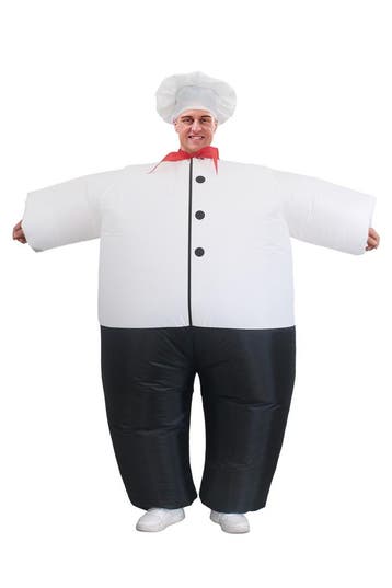 KIMU® Opblaas Kostuum Chefkok Opblaasbaar pak Kokspak Mascot, Carnaval, Nieuw, Overige maten, Ophalen of Verzenden