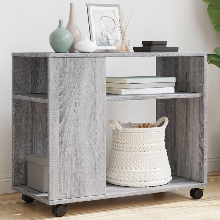 vidaXL Bijzettafel met wieltjes 70x35x60 cm hout grijs, Huis en Inrichting, Tafels | Bijzettafels, Nieuw, Verzenden