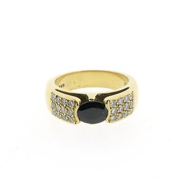 Gouden ring met saffier en diamant; 0,48 ct., 18 tot 19, Gebruikt, Overige kleuren, Ophalen of Verzenden