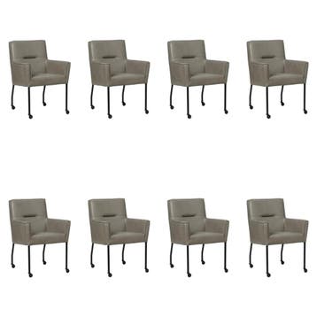 Set van 8 Leren eetkamerstoelen Lucky - Granada Steel, Ophalen of Verzenden, Nieuw, Leer