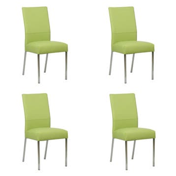 Set van 4 Leren eetkamerstoelen Real - Toledo Lime, Huis en Inrichting, Stoelen, Ophalen of Verzenden, Nieuw, Leer