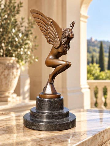 Beeld, Bronze: Lady - Car Mascot - 24.5 cm - Brons, Marmer -