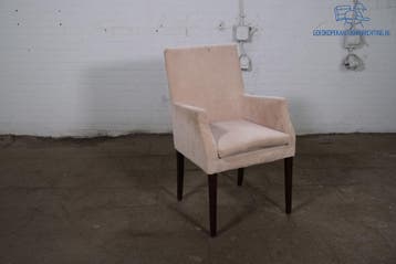 Eetkamerstoel met armleuningen – beige corduroy, eikenhouten, Verzenden, Gebruikt