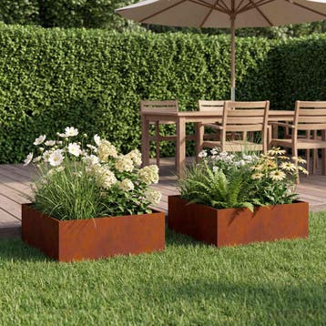 vidaXL Plantenbak 2 st Roestkleurig 60 x 60 x 20 cm weervast, Minder dan 30 cm, Verzenden, Nieuw, Metaal