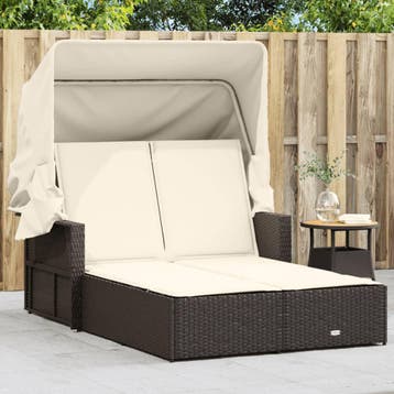 vidaXL Ligbed 2-persoons met luifel en kussens poly rattan, Tuin en Terras, Verzenden, Nieuw