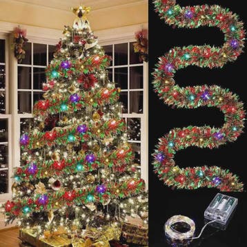 Kerst Slinger met LED Verlichting - Glanzend Metallic Decora, Verzenden, Nieuw