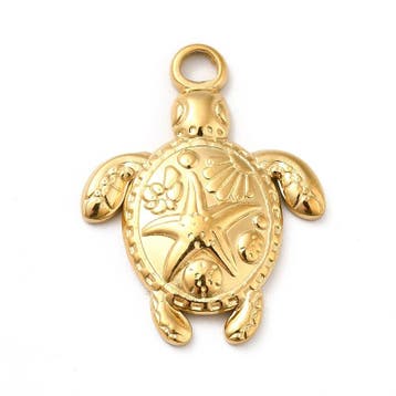 1 x Ion Plating (IP) RVS 201 Schildpad Bedeltje Real 18K..., Ophalen of Verzenden, Nieuw, Bedel