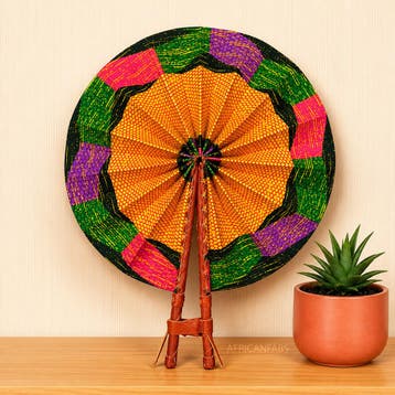 Afrikaanse handwaaier - Ankara print waaier - Oranje Groen A, Ophalen of Verzenden, Nieuw