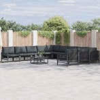 vidaXL Tuinbankenset met kussen 11 pcs Zwart Staal, Tuin en Terras, Verzenden, Nieuw, Rvs, Meer dan 8 zitplaatsen