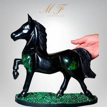 Premium - Sculptuur Paard Smaragd en Zwart Schist - XXL