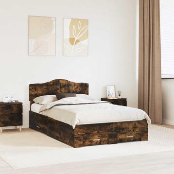 vidaXL Bedframe met lade Gerookt eiken 135 x 190 cm Bewerkt, Bruin, Verzenden, Nieuw, Twijfelaar