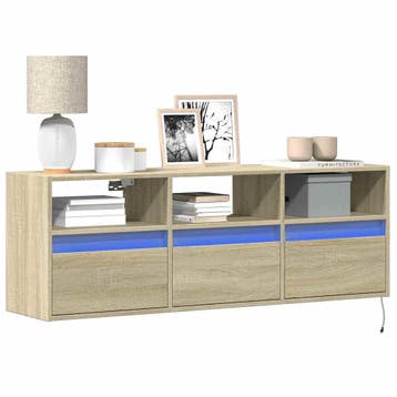 vidaXL Tv-wandmeubel met LED-verlichting 130x31x45 cm sonoma, Verzenden, Nieuw, Overige houtsoorten