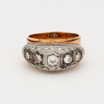 Ring - 14 karaat Geel goud, Platina Diamant (Natuurlijk), Nieuw