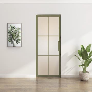 Stalen taatsdeur - Olijfgroen - 6 Vlaks - Matglas, Minder dan 80 cm, Overige typen, Nieuw, Metaal