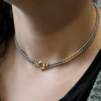 Bicolor gourmetschakel ketting; Choker, Ophalen of Verzenden, Gebruikt, Overige kleuren, Goud