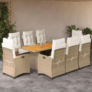 vidaXL 9-delige Tuinset met kussens poly rattan beige, Verzenden, Nieuw, 8 zitplaatsen, Tuinset