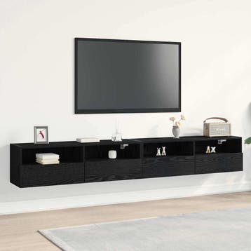 vidaXL TV Wandkast 2 st Zwart eiken Bewerkt hout, Minder dan 50 cm, Verzenden, Nieuw, Minder dan 100 cm