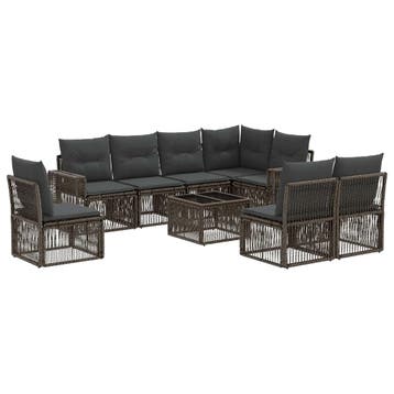 vidaXL Tuinbankenset 9 pcs Grijs en Donkergrijs poly rattan, Tuin en Terras, Tuinsets en Loungesets, Verzenden, Nieuw, Meer dan 8 zitplaatsen