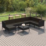 vidaXL 9-delige Loungeset met kussens poly rattan zwart, Tuin en Terras, Tuinsets en Loungesets, Verzenden, Nieuw, Rotan, Loungeset