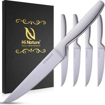 HI NATURE™ Steakmessen 4 Stuks RVS | Vleesmessen, Messenset,, Ophalen of Verzenden, Nieuw