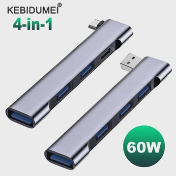 4-in-1 USB-C Hub met 60W PD Snelladen & USB 3.0 Poorten - Ty, Computers en Software, Verzenden, Nieuw