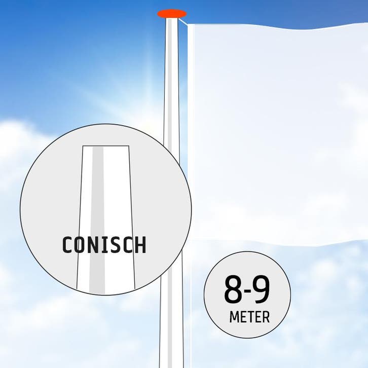 Polyester vlaggenmast 8 of 9 meter conisch, Diversen, Vlaggen en Wimpels, Nieuw