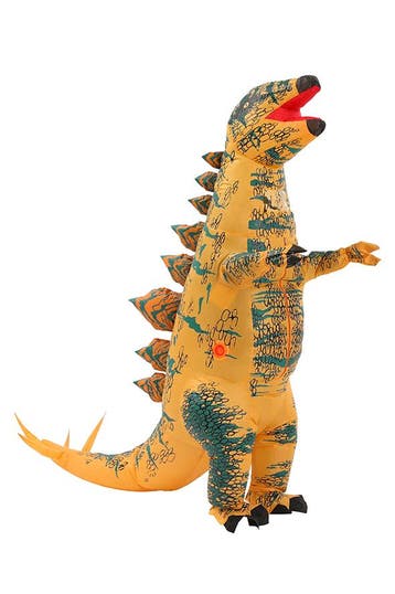 KIMU® Opblaas Kostuum Stegosaurus Bruin Opblaasbaar Pak Dino, Carnaval, Nieuw, Overige maten, Ophalen of Verzenden