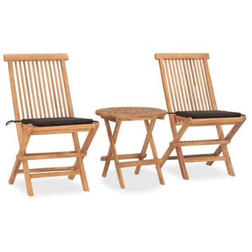 vidaXL 3-delige Tuinset inklapbaar met kussen massief, Tuin en Terras, 2 zitplaatsen, Verzenden, Teakhout, Nieuw
