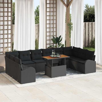 vidaXL Tuin Sofa Set 11 st Zwart Poly riet, Verzenden, Nieuw, Rotan, Meer dan 8 zitplaatsen