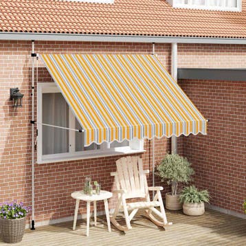 vidaXL Luifel handmatig uittrekbaar 250 cm geel en blauwe, Verzenden, Nieuw