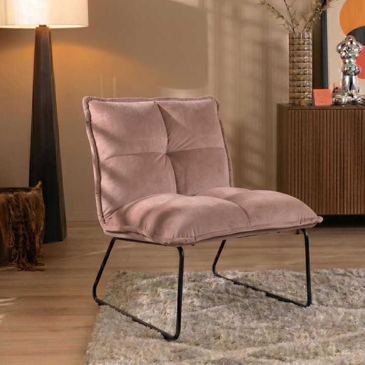 50% Korting: Velvet fauteuil Malaga roze, Huis en Inrichting, Fauteuils, Zo goed als nieuw, Ophalen