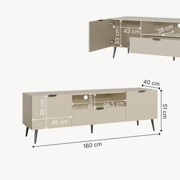 Tv-meubel Nand 160x40x51 cm havermout [en.casa], Verzenden, Nieuw