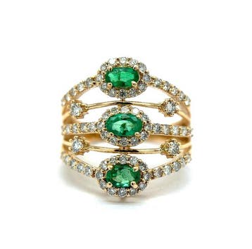 Ring - 14 karaat Geel goud Smaragd - Diamant, Nieuw