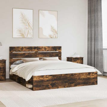vidaXL Bedframe Gerookt eiken 200 x 200 cm Massief, Verzenden, Nieuw, Tweepersoons, Hout