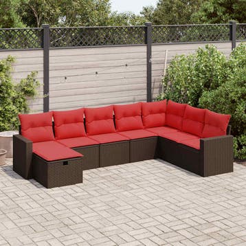 vidaXL 8-delige Loungeset met kussens poly rattan bruin, Verzenden, Nieuw, 8 zitplaatsen, Loungeset