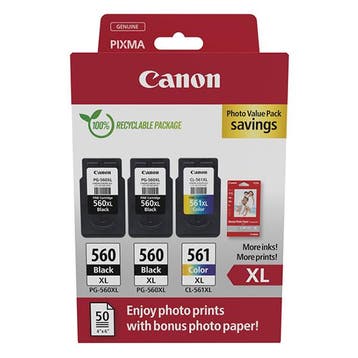Canon PG-560XLx2/CL-561XL photo value pack incl. fotopapier, Verzenden, Nieuw, Cartridge, Canon