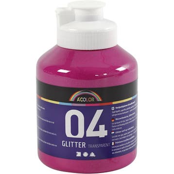 Acrylverf met glitters, roze, 500 ml/ 1 fles, Nieuw