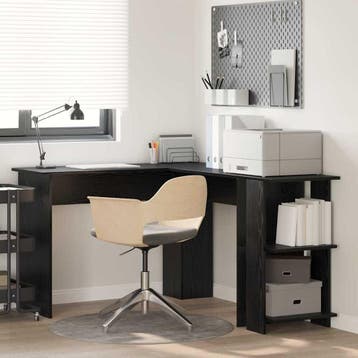 vidaXL Hoekbureau Zwart Eiken 140 x 113,5 x 75 cm Bewerkt, Huis en Inrichting, Bureaus, Verzenden, Nieuw
