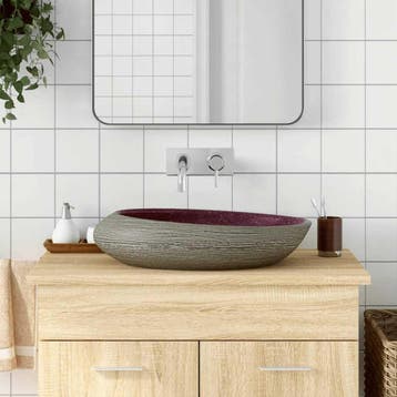 vidaXL Opzetwasbak ovaal 59x40x14 cm keramiek paars en grijs, Verzenden, Nieuw