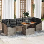 vidaXL Tuin Eetset met kussen 8 pcs Grijs en Bruin, Verzenden, Nieuw, Rotan, 8 zitplaatsen