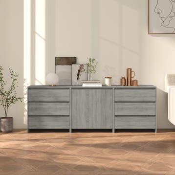 vidaXL 3 st Dressoirs bewerkt hout grijs sonoma eikenkleurig, Verzenden, Nieuw, Overige houtsoorten