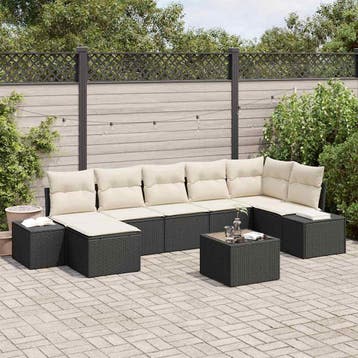 vidaXL Tuin Sofa Set 7 st Zwart poly rattan, Verzenden, Nieuw, 7 zitplaatsen