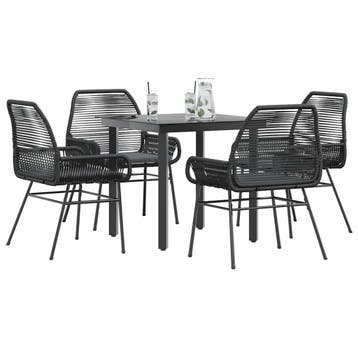 vidaXL 5-delige Tuinset met kussens poly rattan glas zwart, Verzenden, Nieuw, 4 zitplaatsen, Tuinset