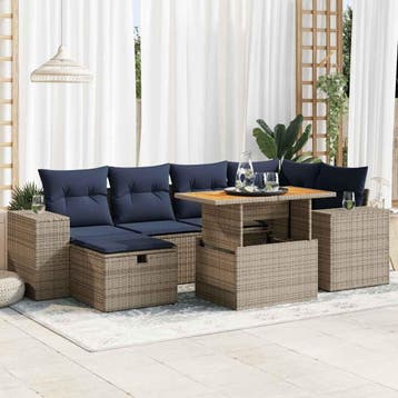 vidaXL 7-delige Loungeset met kussens poly rattan acacia, Verzenden, Nieuw, Loungeset