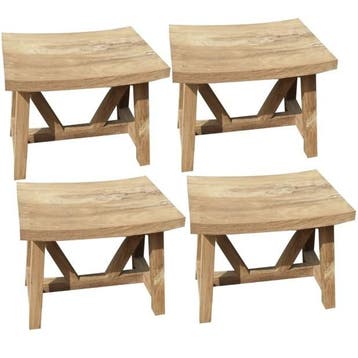 Set van 4 Stool voetenbank teak, Tuin en Terras, Tuinsets en Loungesets, Ophalen of Verzenden, Nieuw, Teakhout