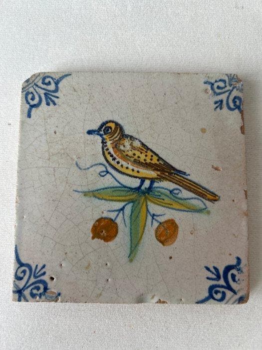 Tegel - Delftse fabriek - 1650-1700 - Vogel tegel, Antiek en Kunst, Antiek | Glas en Kristal