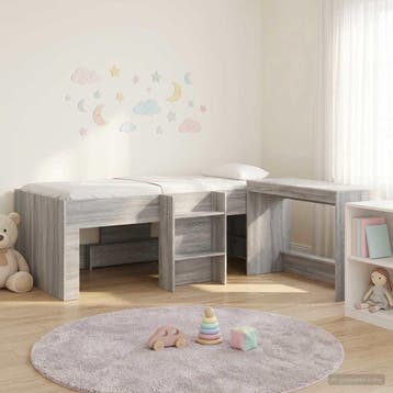 vidaXL Bedframe met Bureau 2 st Grijs Sonoma Bewerkt hout, Verzenden, Nieuw, Grijs, Hout