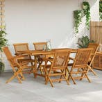 vidaXL 7-delige Tuinset massief teakhout, Tuin en Terras, Tuinsets en Loungesets, Verzenden, 6 zitplaatsen, Nieuw, Tuinset
